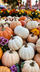 Canvas Print - colorful display pumpkins flowers