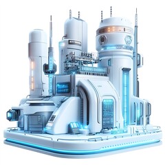 Canvas Print - A futuristic nanotechnology factory with micro-machinery, sci-fi concept, 3D illustration, sleek design, isolated on white background 