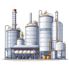 Canvas Print - A chemical factory with large storage tanks, industrial element, vector style, bright colors, isolated on white background 