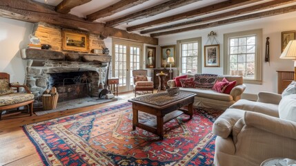 Poster - Cozy Living Room with Fireplace