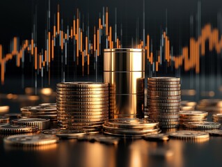 A pile of gold coins and a barrel of oil are displayed on a table