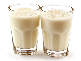 Two Glasses of Fresh Milk on White Background