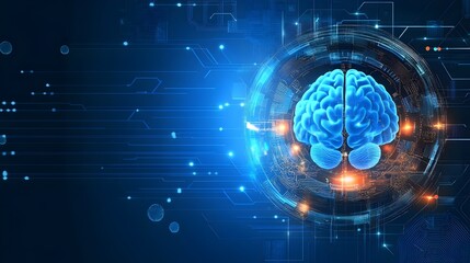 Wall Mural - brain on a futuristic technology background