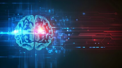 Wall Mural - technology brain futuristic cyberspace matrix on a dark and neon background