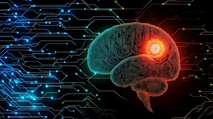 Wall Mural - technology brain futuristic cyberspace matrix on a dark and neon background