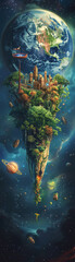 Wall Mural - fantasy world floating above earth in space