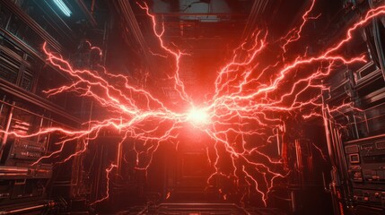 Poster - Red Electric Discharge in a Futuristic Setting