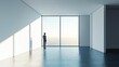 © Anan - Introvert Solitude Minimalism Solitary figure looking at a clear sky through a window, minimalist home, flat design illustration