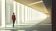 © Anan - Introvert Solitude Minimalism Person walking alone in a minimalist corridor, quiet surroundings, flat design illustration