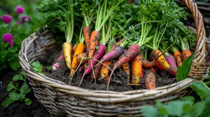 Sticker - Freshly Harvested Rainbow Carrots in Basket