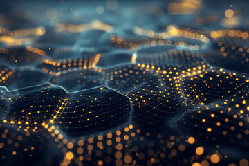 Wall Mural - tech background wallpaper 3d holographic hexagonal patterns with pulsing light trails, set against a