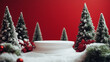 © Tahsin - Christmas Day podium surrounded by festive greenery and decorations in a holiday setting