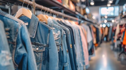 Poster - Blue Denim Jackets on Hangers in a Store