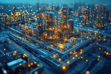 Aerial view of a modern industrial complex illuminated at night, showcasing advanced manufacturing and technology.