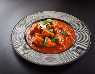 Tikka Masala on a plate on a black table