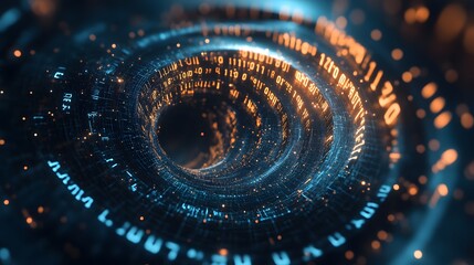 Composite image of spiral of shiny binary code. 