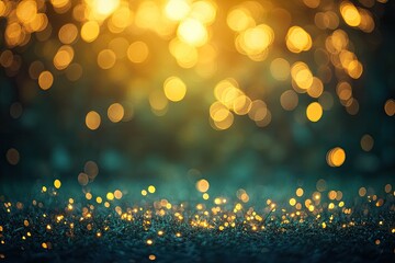 Wall Mural - A beautiful abstract background featuring warm golden bokeh lights shimmering softly to create a serene atmosphere.