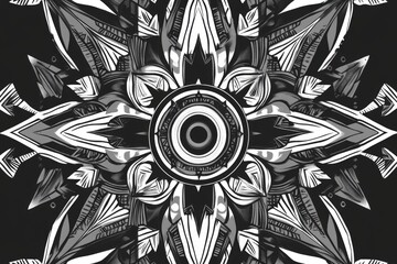 Wall Mural - Intricate black and white abstract pattern featuring a symmetrical design with bold shapes and detailed elements.