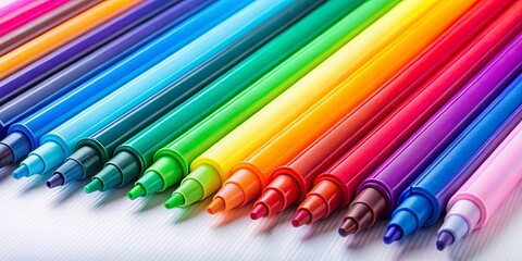 A spectrum of colors in a row, the tips of the markers pointing towards the viewer, creating a visual rainbow of artistic potential.