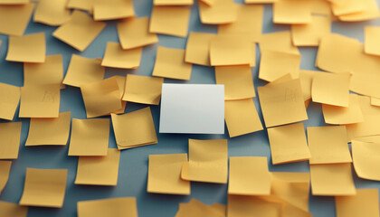 Aufkleber - A blank white sticky note surrounded by numerous yellow sticky notes, representing ideas and organization.