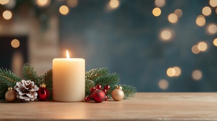 Cozy Christmas candle arrangement with festive decorations