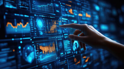 Finger touch screen, human-computer interaction concept