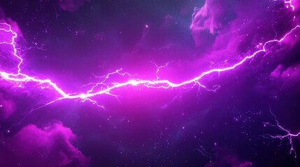 Poster - Dynamic 3D rendering of purple lightning in a deep space background with dark galaxy elements. The scene captures intense thunder and glowing purple light within an abstract nebula, creating an otherw