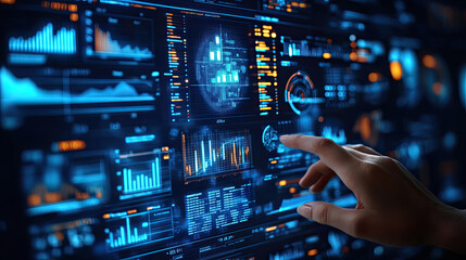 Finger touch screen, human-computer interaction concept