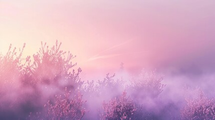 Poster - Misty Sunrise Through Blooming Trees