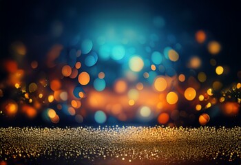 Poster - Abstract blue and gold bokeh with sparkly glitter.