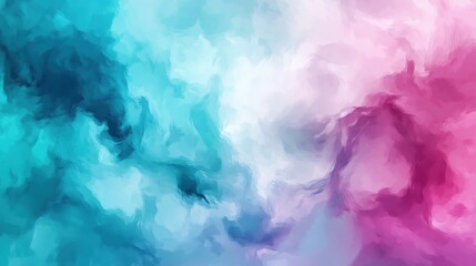 Fototapete - Vibrant abstract background with pink, blue, and teal colors blending into a dreamy smoke texture. This watercolor painting captures a soft yet dynamic scene, evoking a sense of fantasy and imaginatio