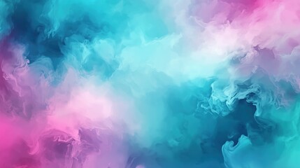 Fototapete - Vibrant abstract background with pink, blue, and teal colors blending into a dreamy smoke texture. This watercolor painting captures a soft yet dynamic scene, evoking a sense of fantasy and imaginatio