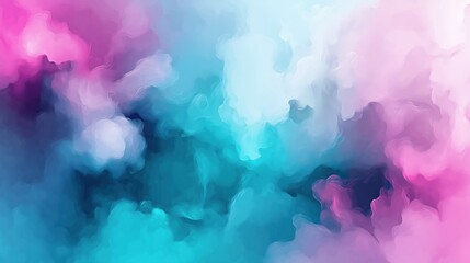 Fototapete - Vibrant abstract background with pink, blue, and teal colors blending into a dreamy smoke texture. This watercolor painting captures a soft yet dynamic scene, evoking a sense of fantasy and imaginatio
