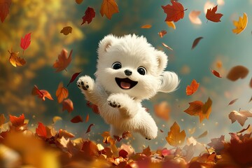 Wall Mural - a white teddy bear flying through a bunch of leaves