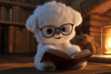 Canvas Print - a stuffed animal with glasses reading a book