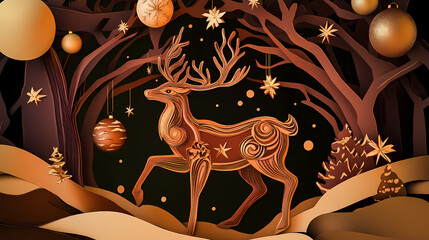 Christmas deer 3d vector papercut