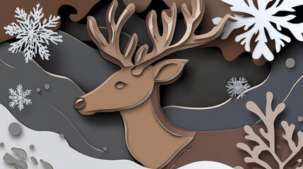 Christmas deer 3d vector papercut