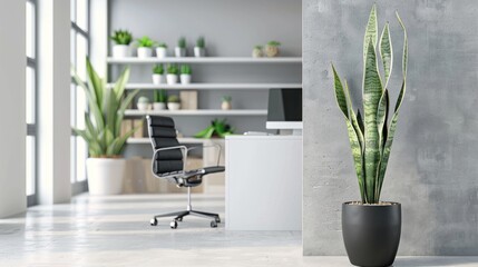 Poster - Modern Office Interior with Snake Plant