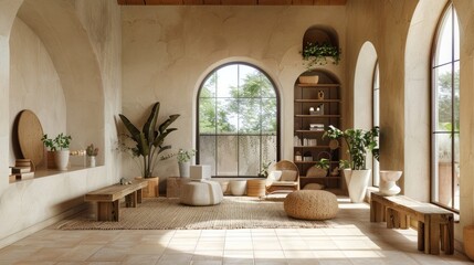 Wall Mural - Modern Living Room with Arched Windows