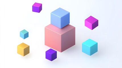 Abstract 3d render, geometric composition, colorful background design with cubes