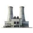 © Thanthara - A power plant factory building with large cooling towers, industrial energy sector, 3D rendering, concrete texture, isolated on white background