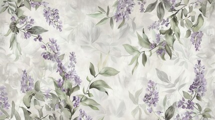 Poster - Soft lavender floral wallpaper featuring delicate blooms and foliage in a serene, elegant pattern