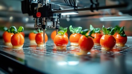 Leinwandbilder - A machine is making fruit salad with oranges and basil