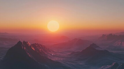 Poster - A breathtaking sunrise over the majestic mountains on a distant exoplanet with a luminous moon rising in the background