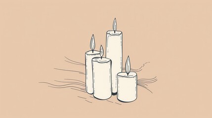 Aufkleber - A serene minimalist drawing of holiday candles glowing softly in a peaceful setting for a warm festive atmosphere