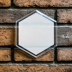 Wall Mural - Hexagon Glass Frame On Brick Wall.