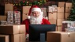 © UN Digital Art - Santa Claus working at a desk surrounded by gift boxes and holiday decorations.