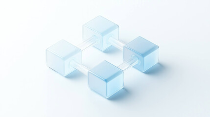 Fototapete - modern isometric icon depicting chain of transparent blocks connected by clear rods, showcasing minimalist design. This evokes sense of simplicity and innovation