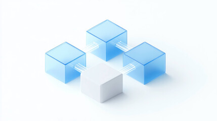 Fototapete - visually striking arrangement of transparent blue and white cubes connected by thin tubes, symbolizing connectivity and modern design. clean lines and minimalist aesthetic evoke sense of innovation