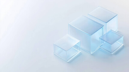 Fototapete - Transparent blocks in varying sizes create modern, minimalist aesthetic, perfect for showcasing products or designs. soft blue tint adds calming effect to composition